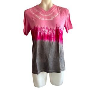 Mens Shirt Size Large Pink Grey Tie Dye VNeck Festival Rave Hippie Indie Bright